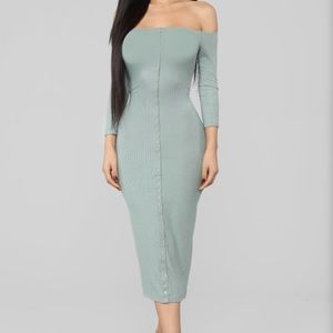 Off the Shoulder Midi Button Dress